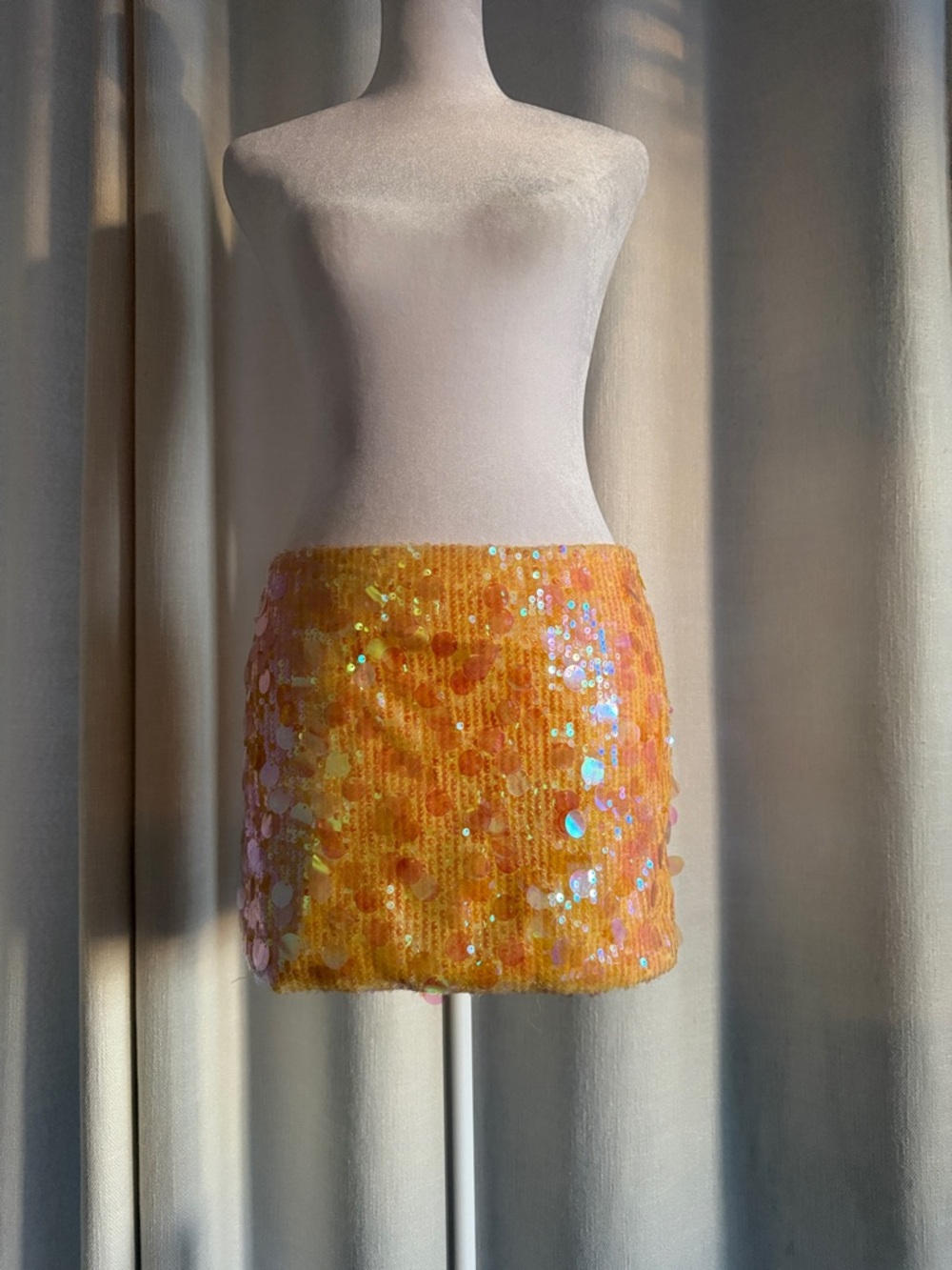 Edikted Yellow Orange Sequin Mini Skirt